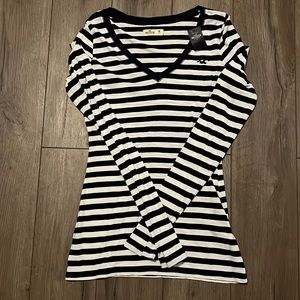 Navy Blue and White Stripe Hollister Long Sleeve, Size Medium